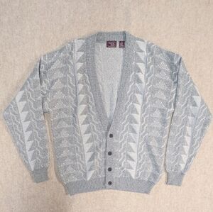 Wool Blend Men's Cambridge Classic Cardigan In Gray & White Size Large